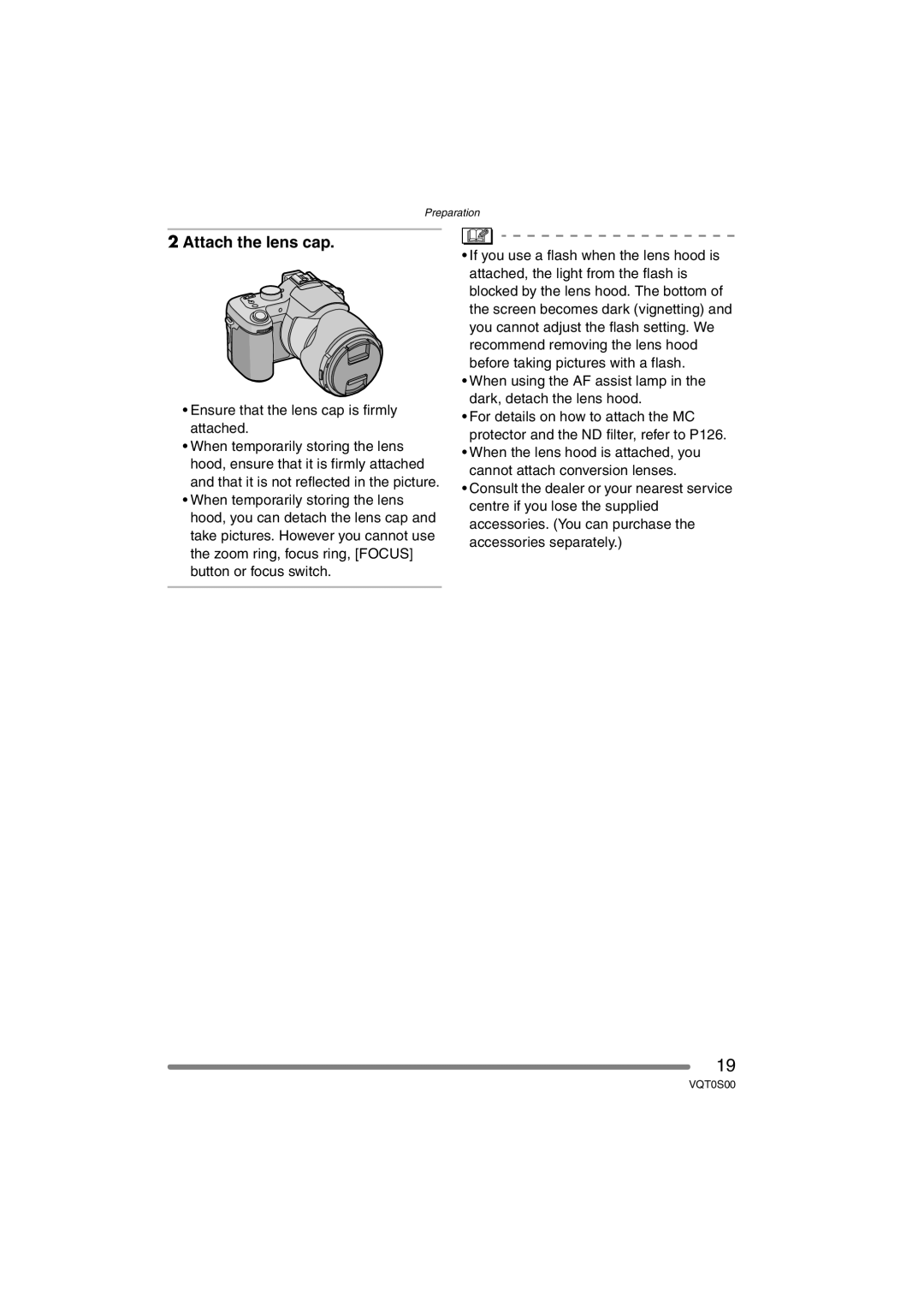 Panasonic DMC-FZ30EB operating instructions Attach the lens cap, Ensure that the lens cap is firmly attached 