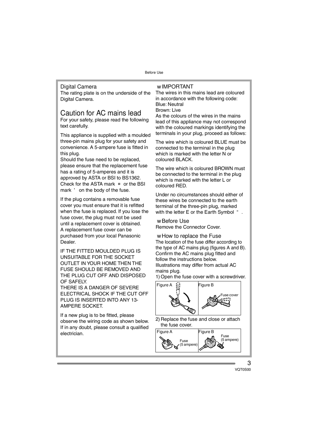 Panasonic DMC-FZ30EB operating instructions Digital Camera, Before Use, How to replace the Fuse, Remove the Connector Cover 