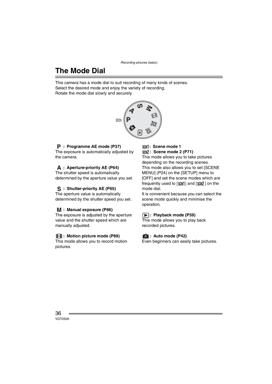 Panasonic DMC-FZ30EB operating instructions Mode Dial, Scn 