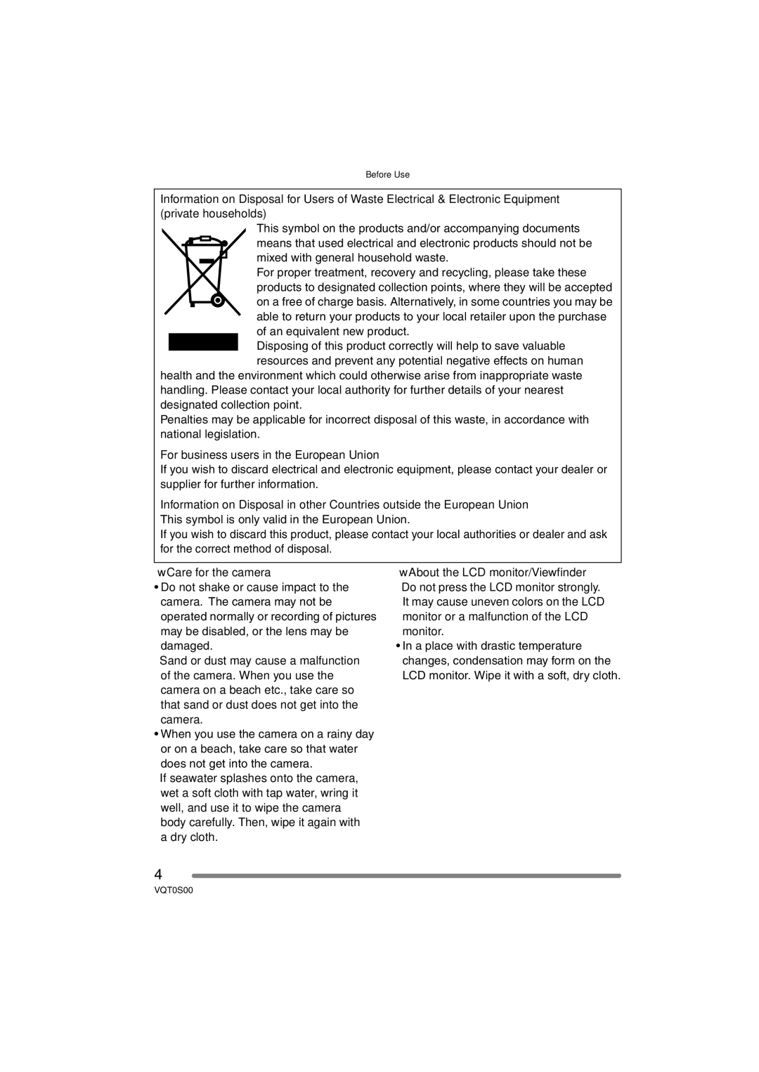 Panasonic DMC-FZ30EB operating instructions Mixed with general household waste, For business users in the European Union 