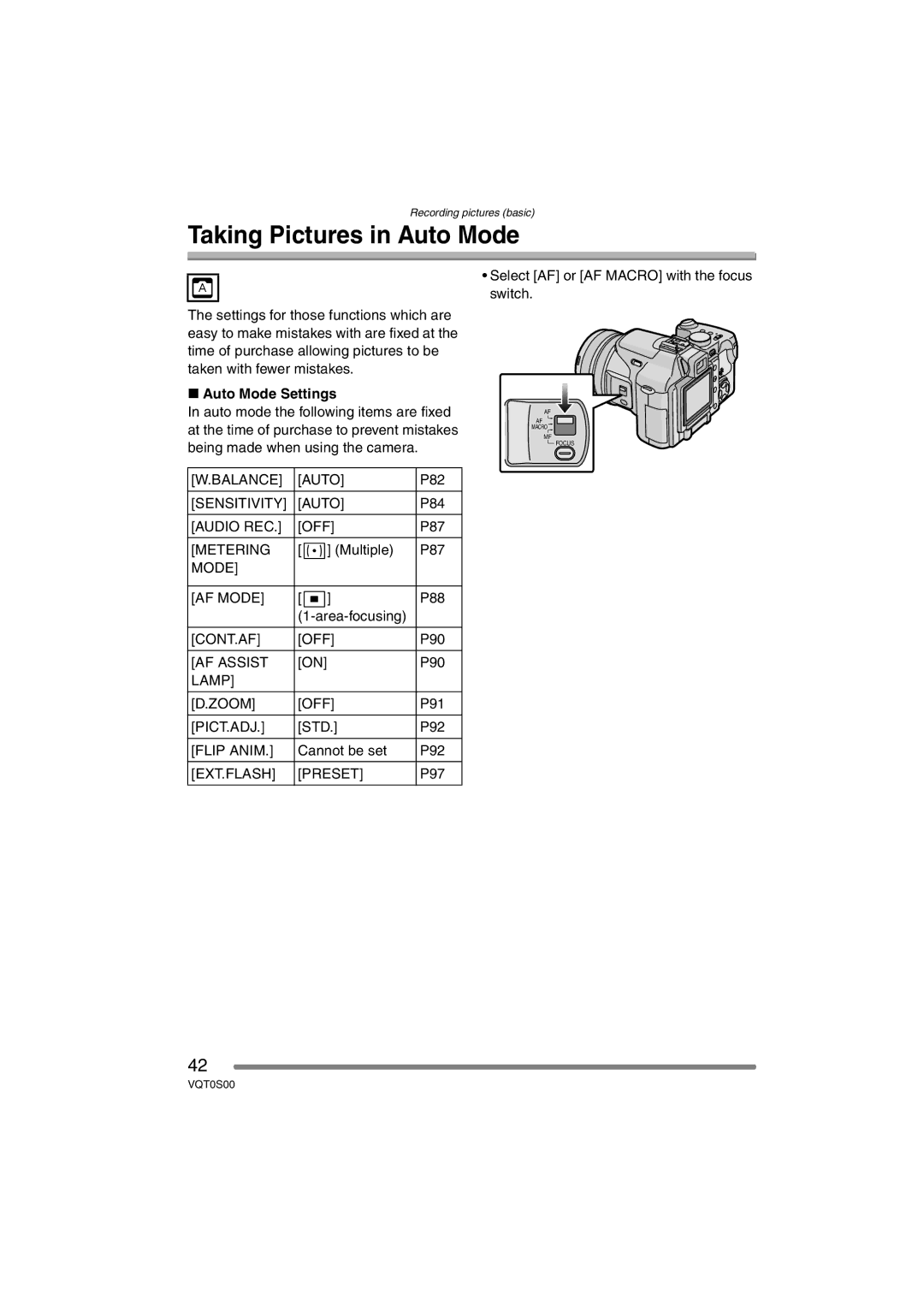 Panasonic DMC-FZ30EB operating instructions Taking Pictures in Auto Mode, Auto Mode Settings 