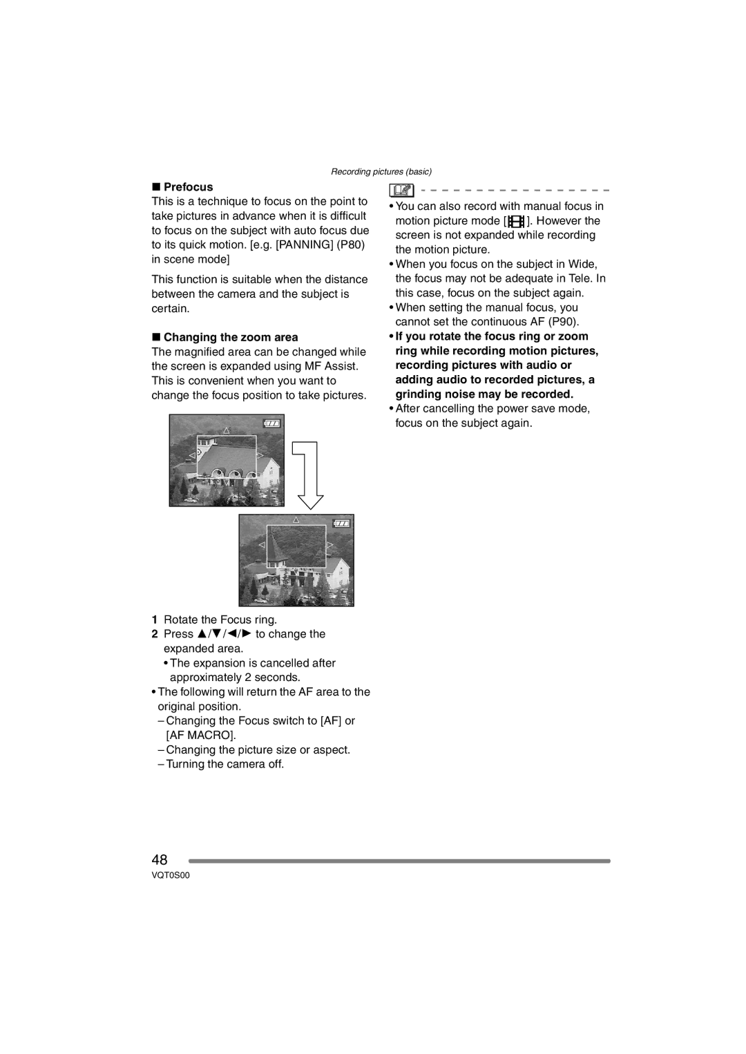 Panasonic DMC-FZ30EB operating instructions Prefocus, Changing the zoom area 