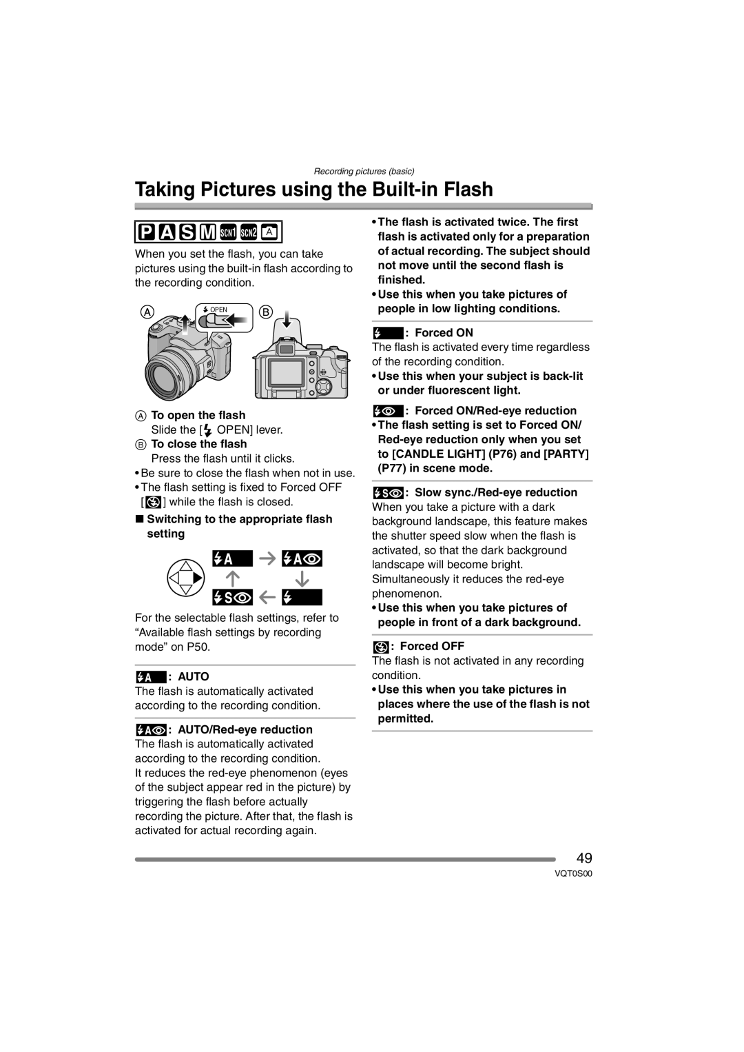 Panasonic DMC-FZ30EB operating instructions Taking Pictures using the Built-in Flash 