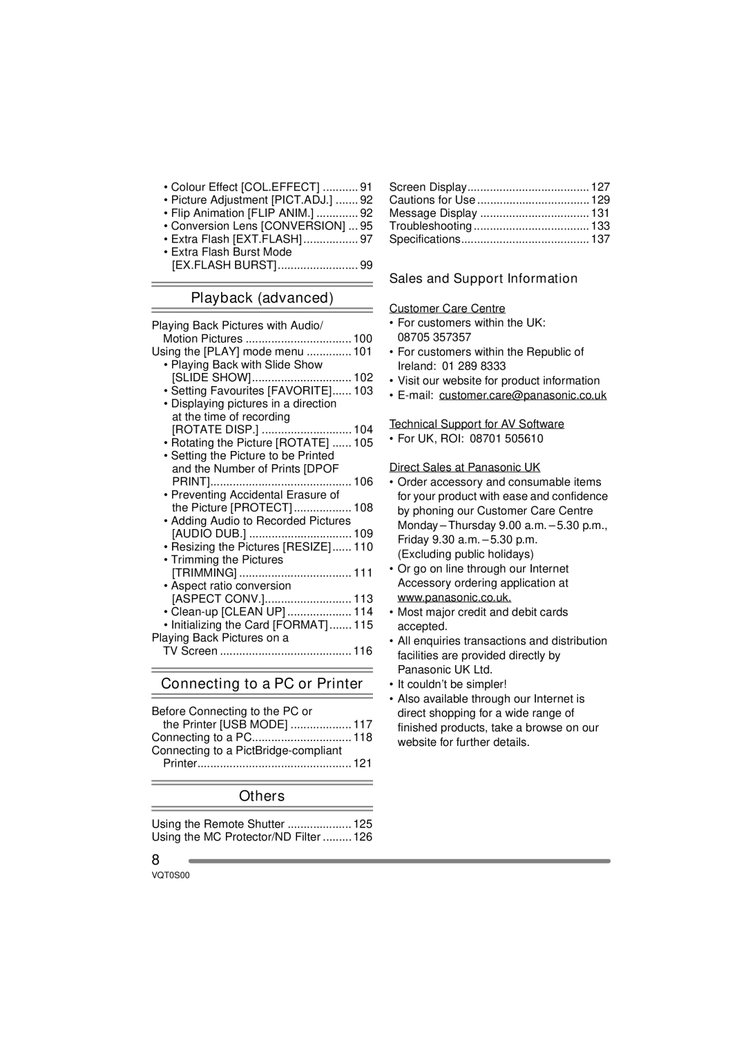 Panasonic DMC-FZ30EB operating instructions Sales and Support Information 