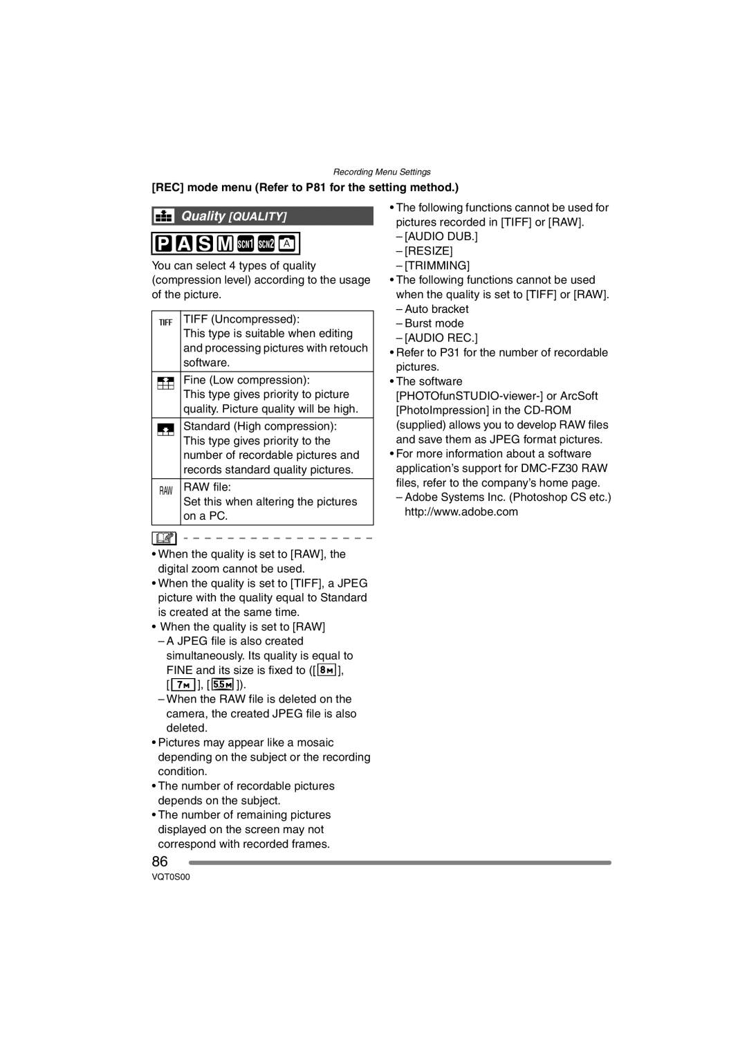 Panasonic DMC-FZ30EB operating instructions Quality Quality, Audio DUB Resize Trimming 