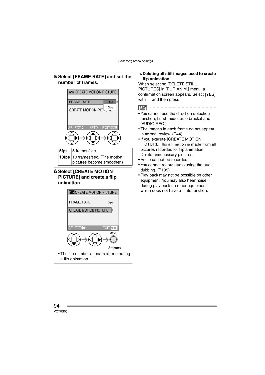 Panasonic DMC-FZ30EB operating instructions Select Frame Rate and set the number of frames, 5fps, 10fps 