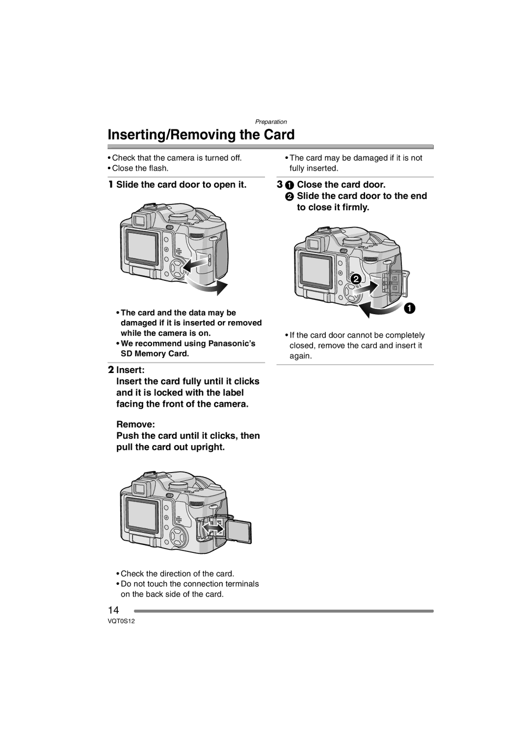 Panasonic DMC-FZ30GN operating instructions Inserting/Removing the Card, Slide the card door to open it 