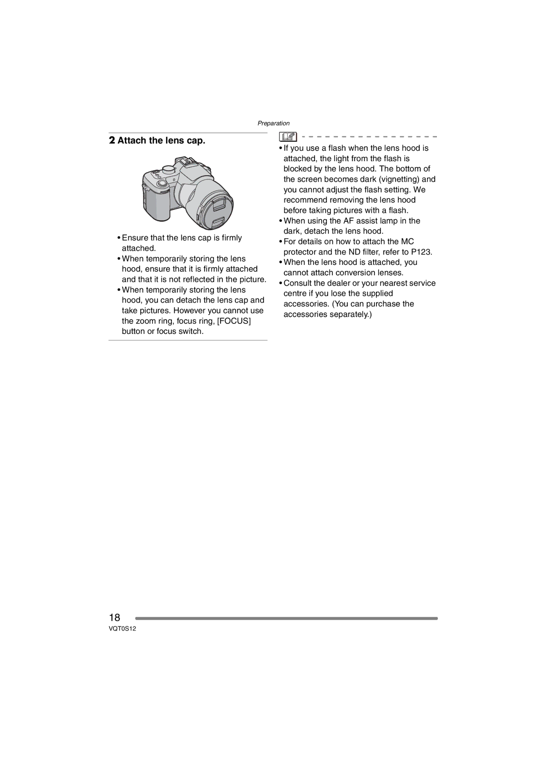 Panasonic DMC-FZ30GN operating instructions Attach the lens cap, Ensure that the lens cap is firmly attached 