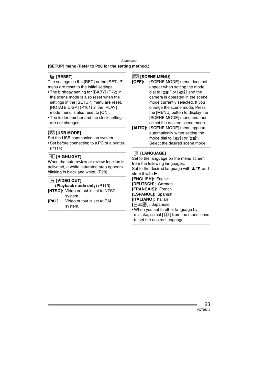 Panasonic DMC-FZ30GN operating instructions Highlight, Video OUT, Language 