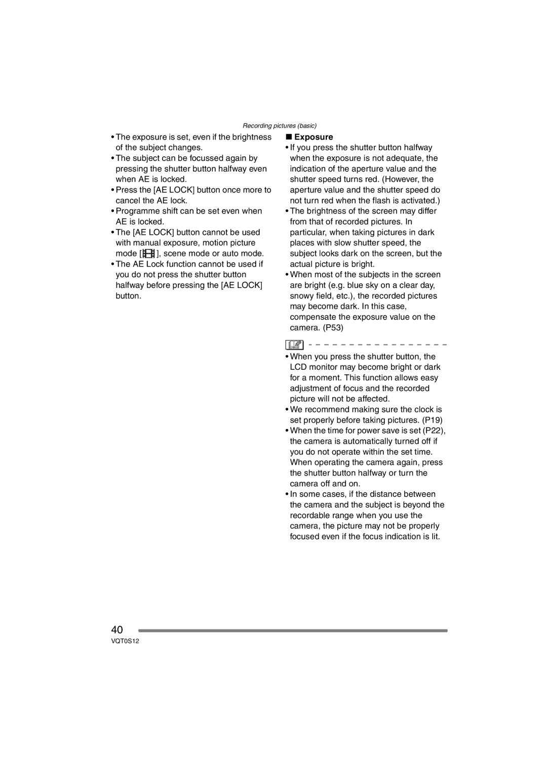 Panasonic DMC-FZ30GN operating instructions Exposure 