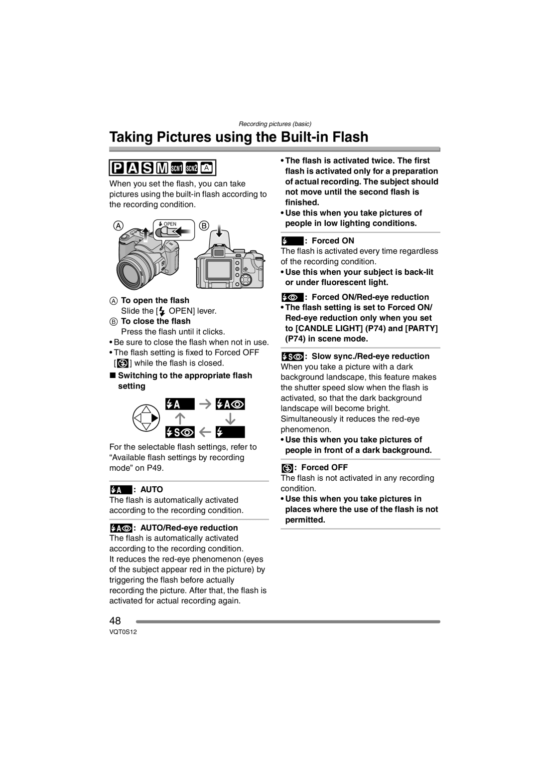 Panasonic DMC-FZ30GN operating instructions Taking Pictures using the Built-in Flash 