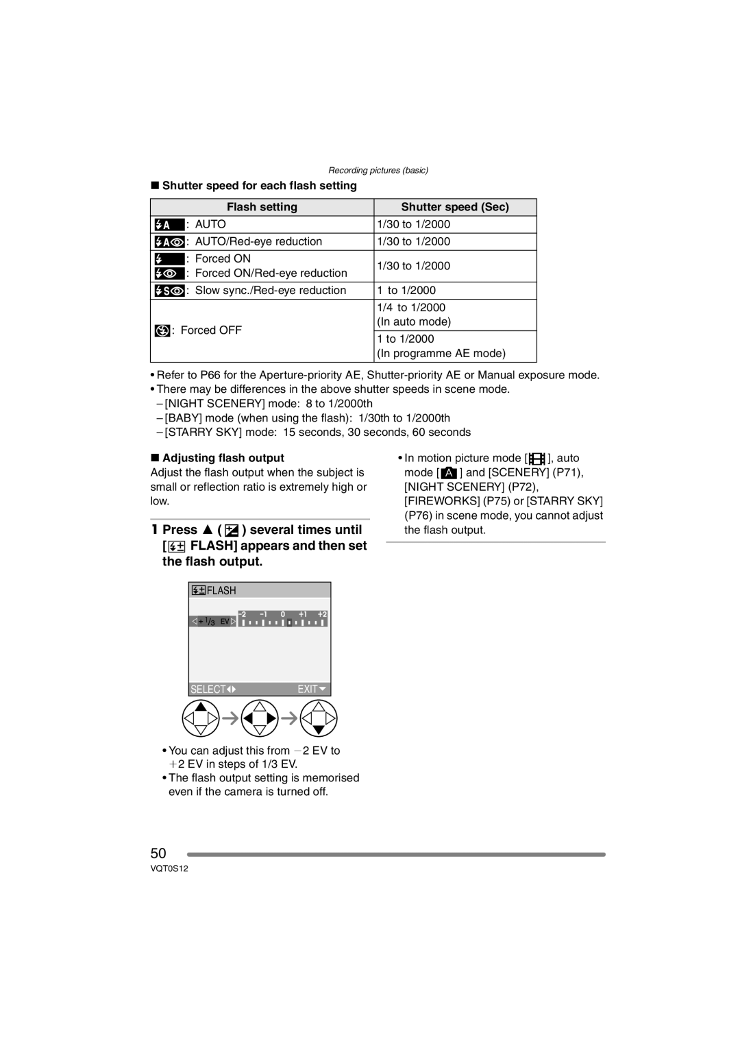 Panasonic DMC-FZ30GN operating instructions 30 to 1/2000, Adjusting flash output 