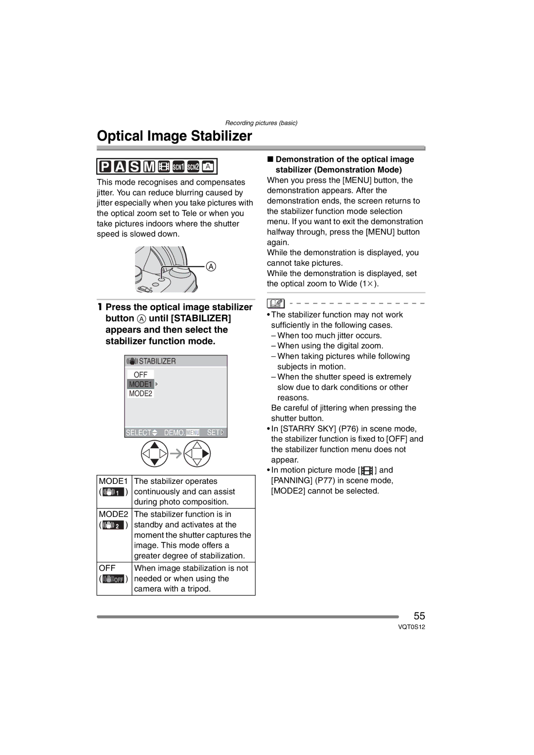 Panasonic DMC-FZ30GN operating instructions Optical Image Stabilizer 