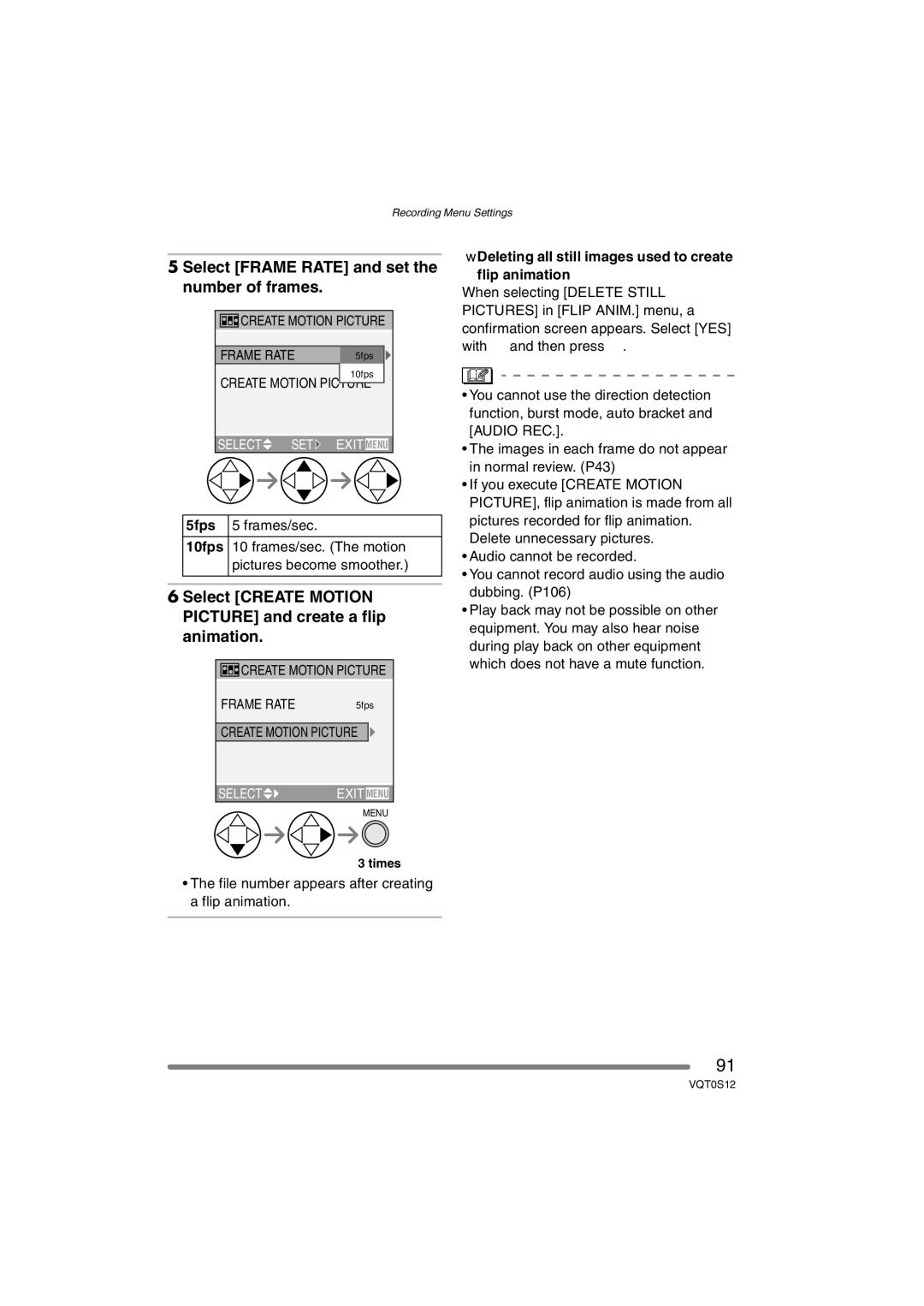 Panasonic DMC-FZ30GN operating instructions Select Frame Rate and set the number of frames, 5fps, 10fps 