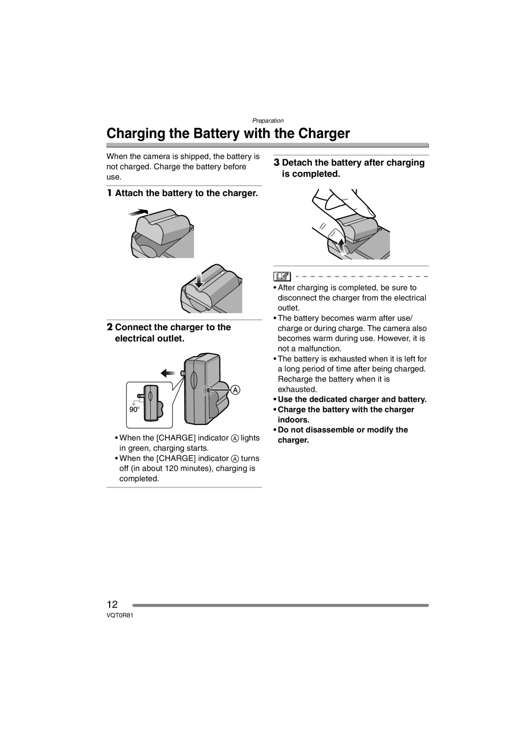 Panasonic DMC-FZ30PP operating instructions Charging the Battery with the Charger 