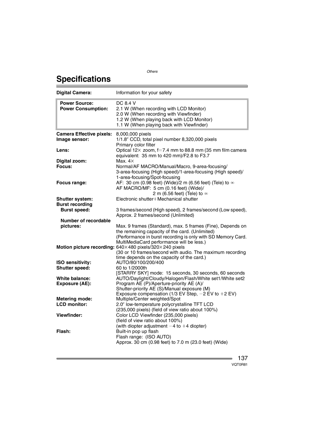 Panasonic DMC-FZ30PP operating instructions 137 