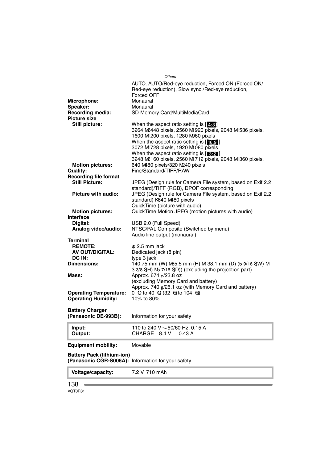 Panasonic DMC-FZ30PP operating instructions 138, Remote, Av Out/Digital 