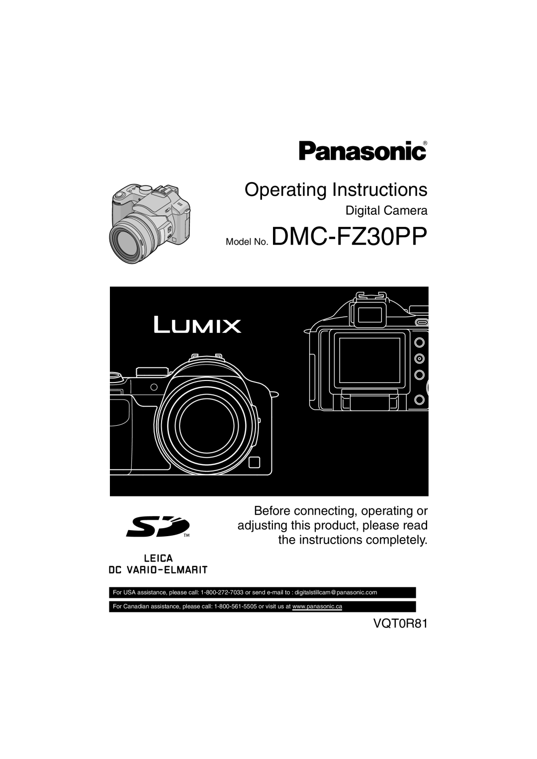 Panasonic DMC-FZ30PP operating instructions Operating Instructions 