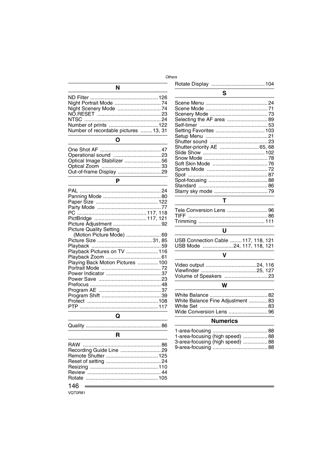 Panasonic DMC-FZ30PP operating instructions 146, Numerics 