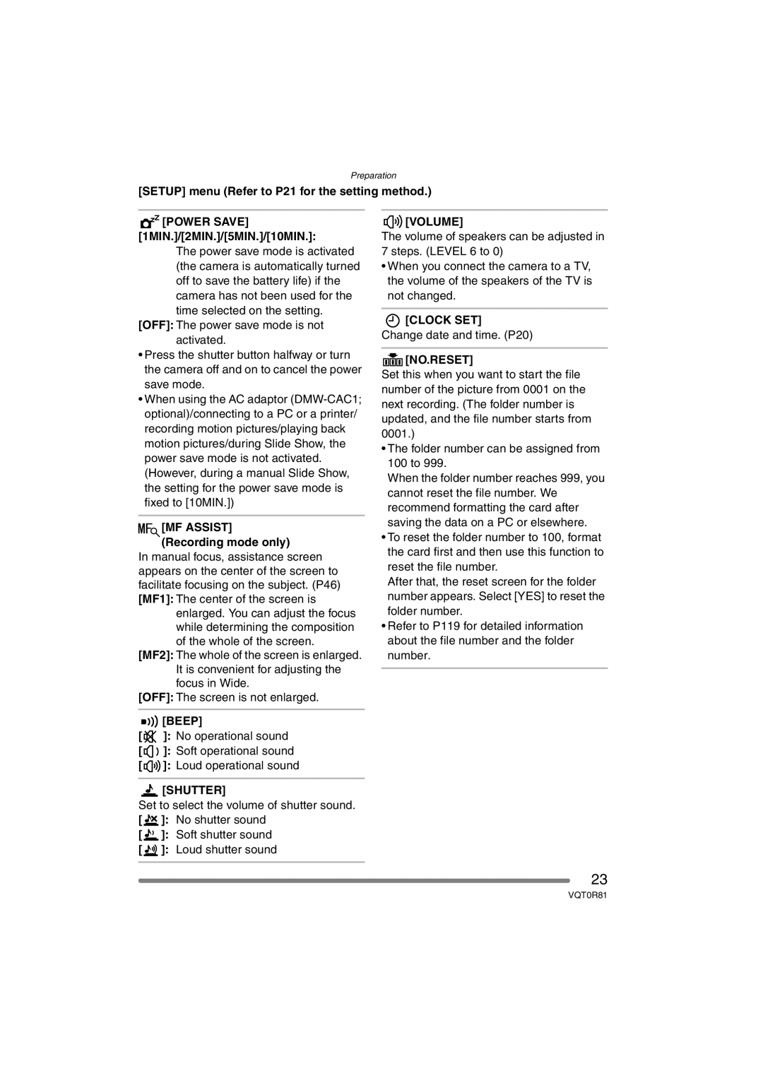 Panasonic DMC-FZ30PP operating instructions Beep, Shutter, Volume, Clock SET 