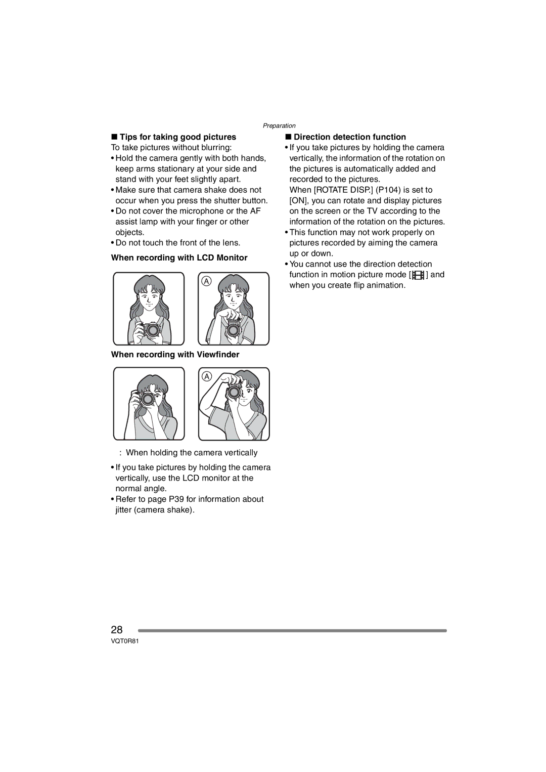 Panasonic DMC-FZ30PP operating instructions Direction detection function 