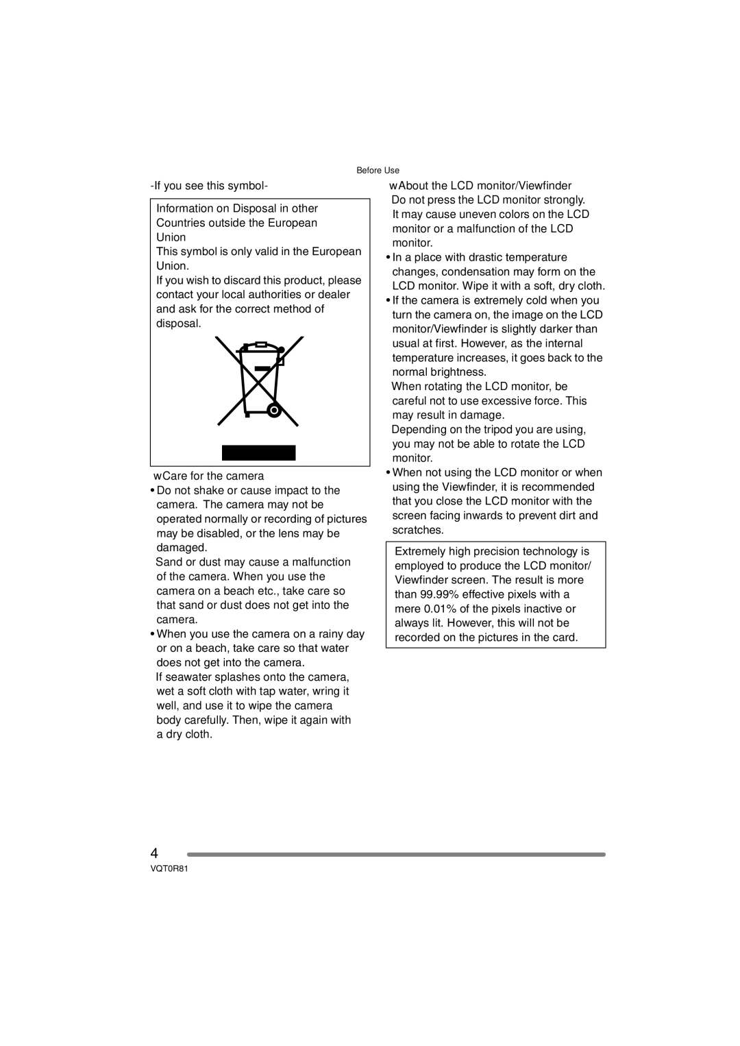 Panasonic DMC-FZ30PP operating instructions Before Use 