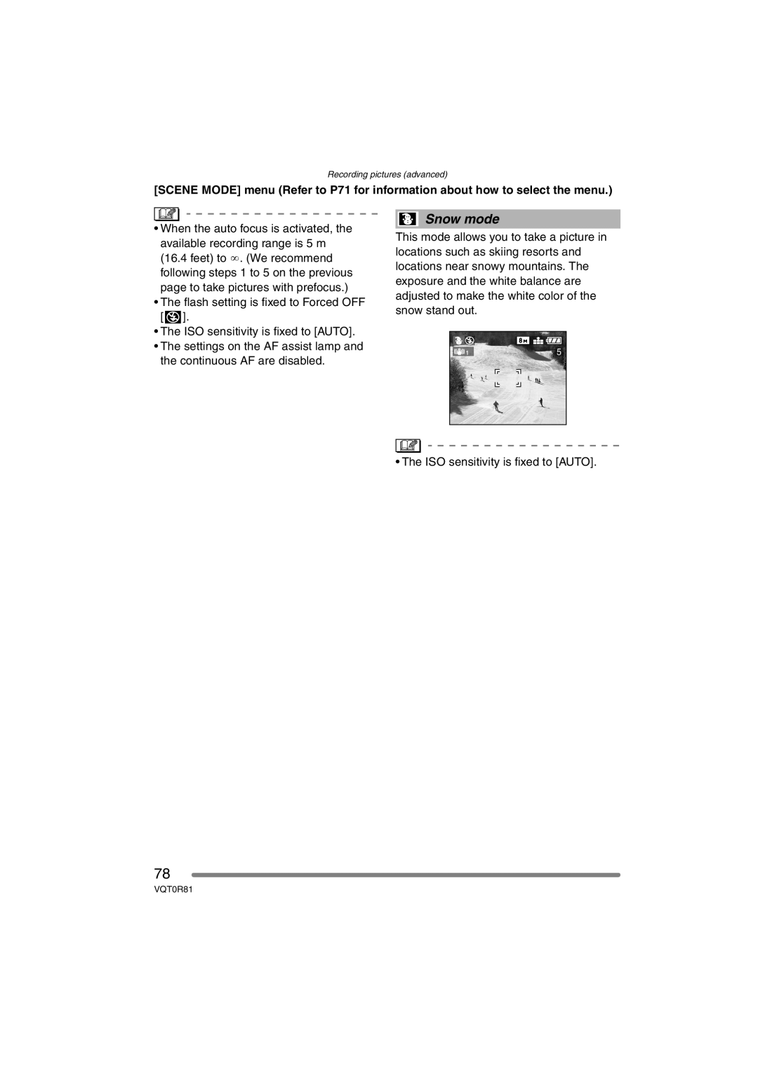 Panasonic DMC-FZ30PP operating instructions Snow mode 