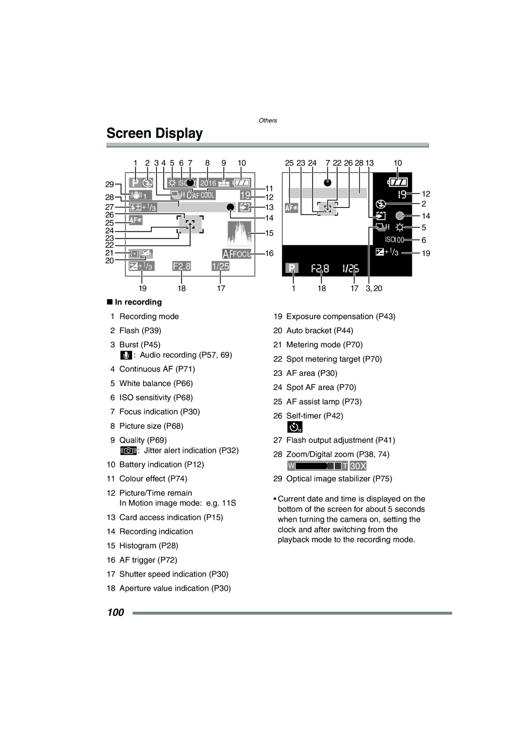 Panasonic DMC-FZ3GN operating instructions Screen Display, Recording 