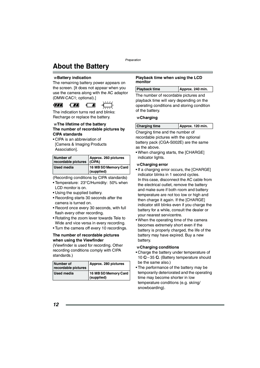 Panasonic DMC-FZ3GN operating instructions About the Battery 