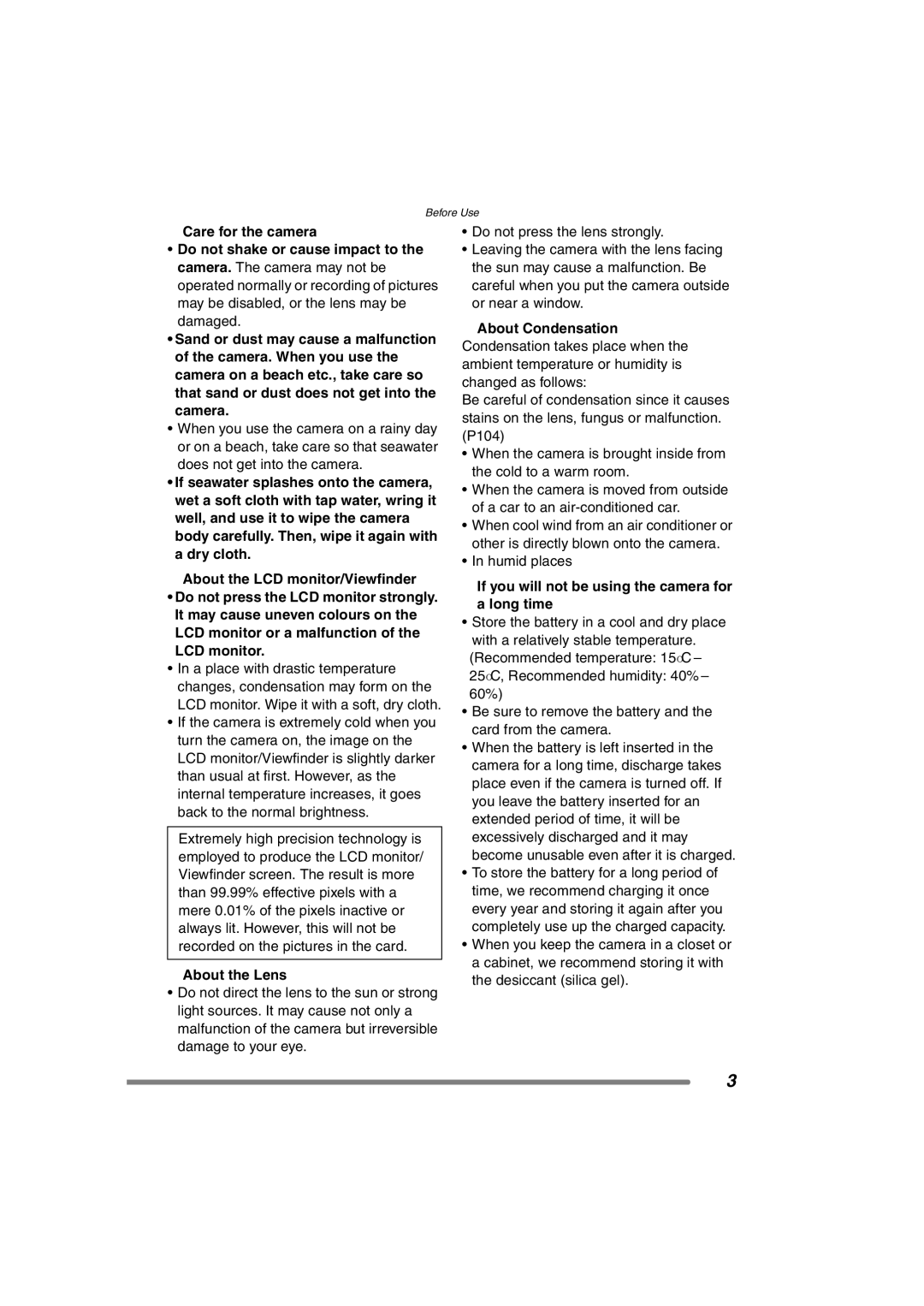 Panasonic DMC-FZ3GN operating instructions About the Lens, If you will not be using the camera for Long time 