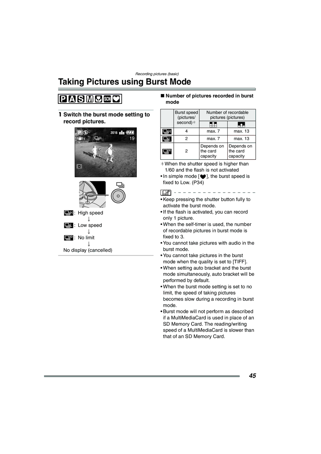 Panasonic DMC-FZ3GN Taking Pictures using Burst Mode, Switch the burst mode setting to record pictures 