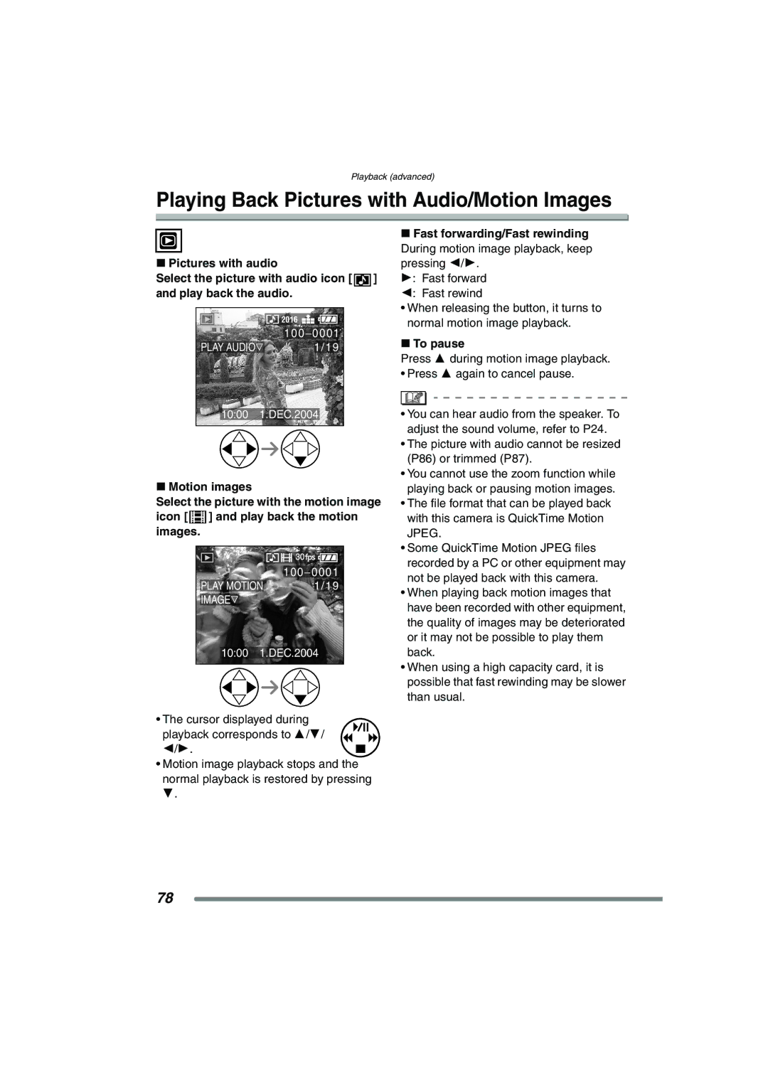 Panasonic DMC-FZ3GN operating instructions Playing Back Pictures with Audio/Motion Images, To pause 