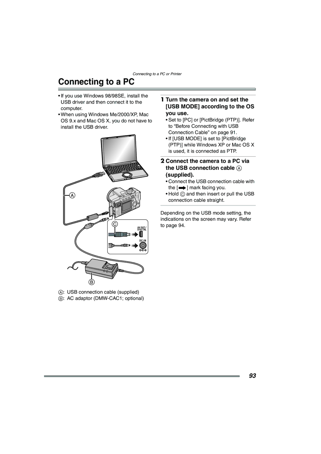 Panasonic DMC-FZ3GN operating instructions Connecting to a PC 