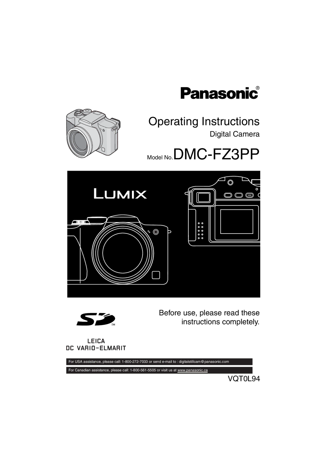 Panasonic DMC-FZ3PP operating instructions Operating Instructions 