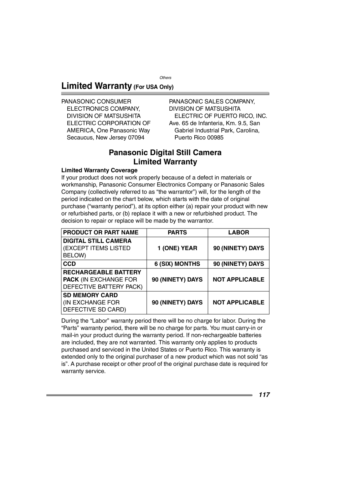 Panasonic DMC-FZ3PP operating instructions Limited Warranty For USA Only, Limited Warranty Coverage 