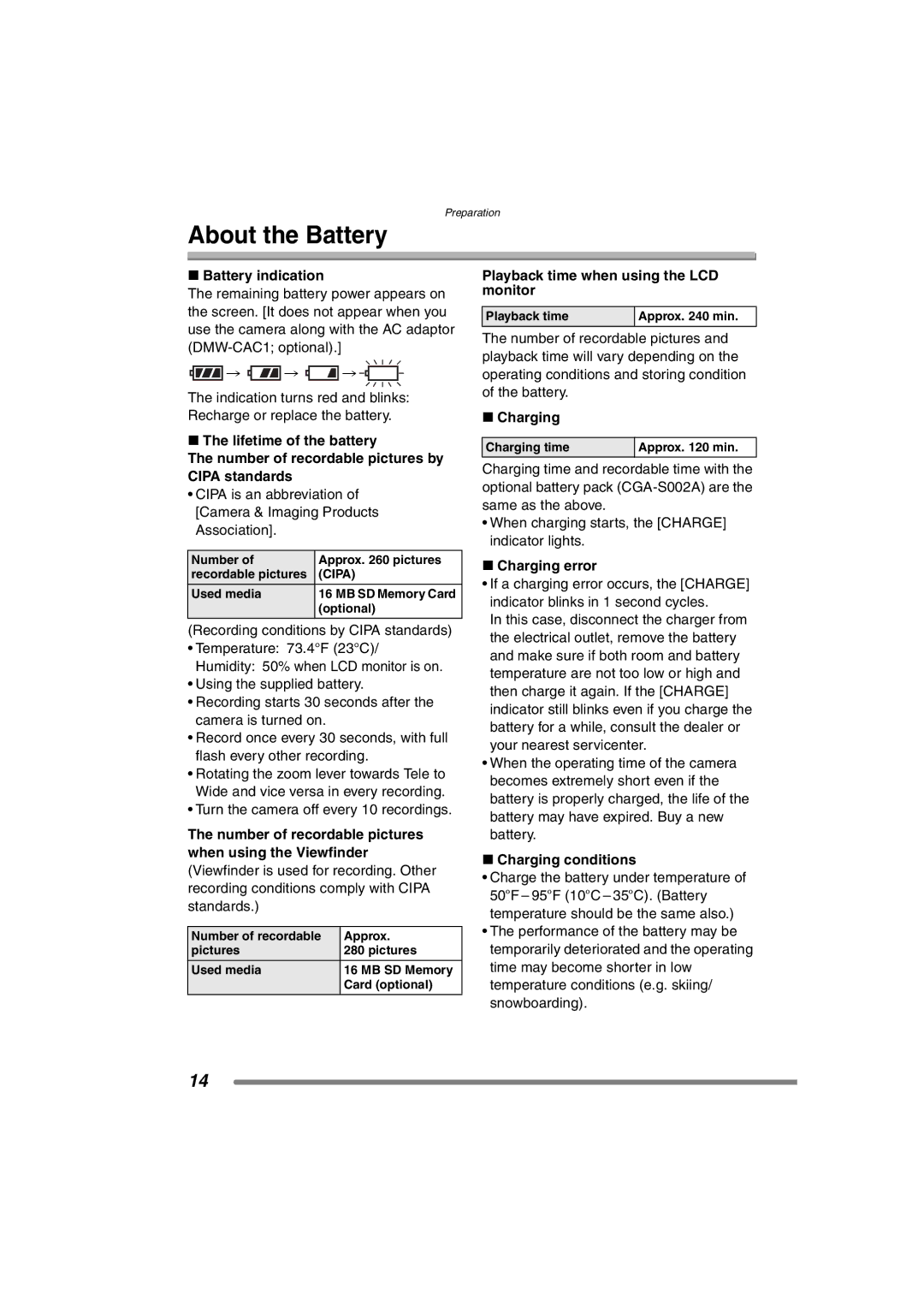 Panasonic DMC-FZ3PP operating instructions About the Battery 