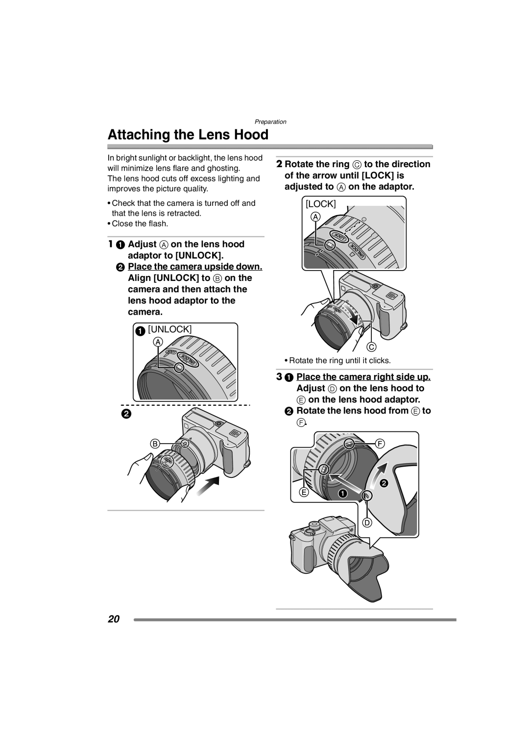 Panasonic DMC-FZ3PP operating instructions Attaching the Lens Hood 