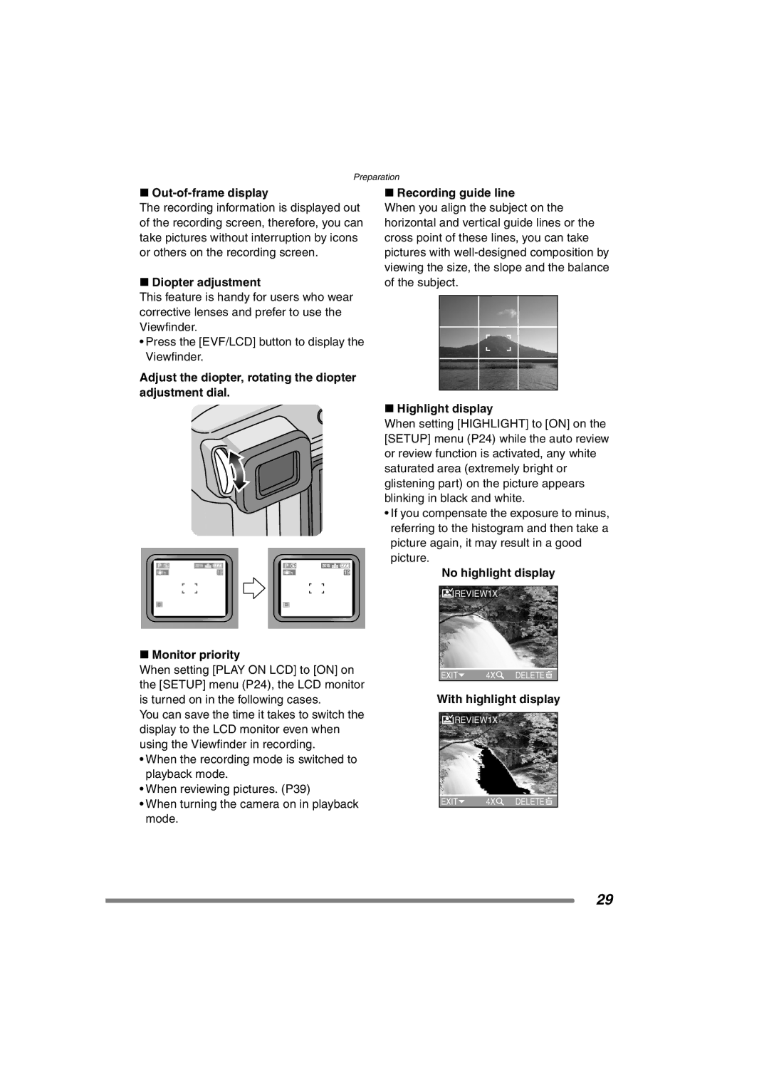 Panasonic DMC-FZ3PP Out-of-frame display, Diopter adjustment, Adjust the diopter, rotating the diopter adjustment dial 