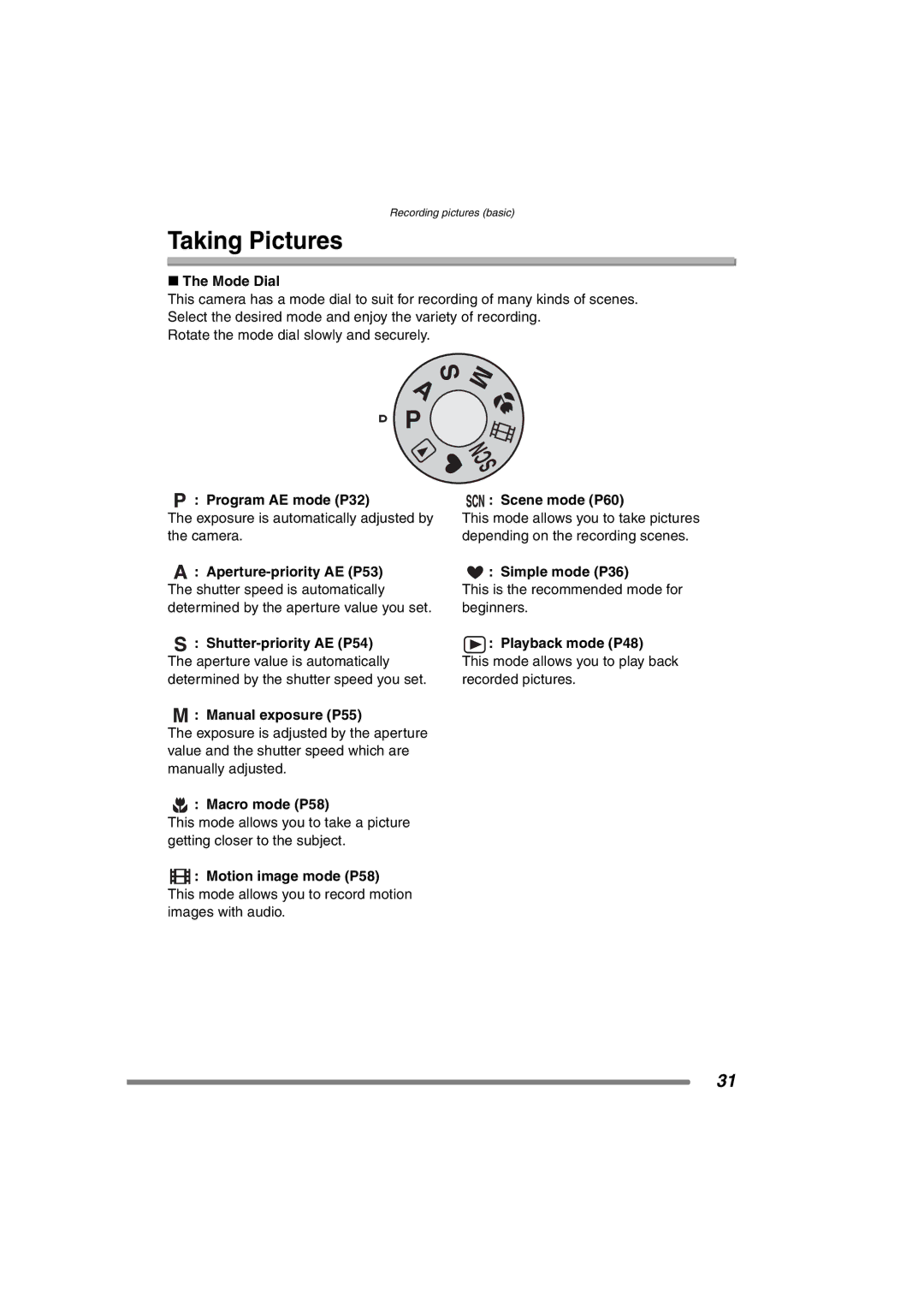 Panasonic DMC-FZ3PP operating instructions Taking Pictures 