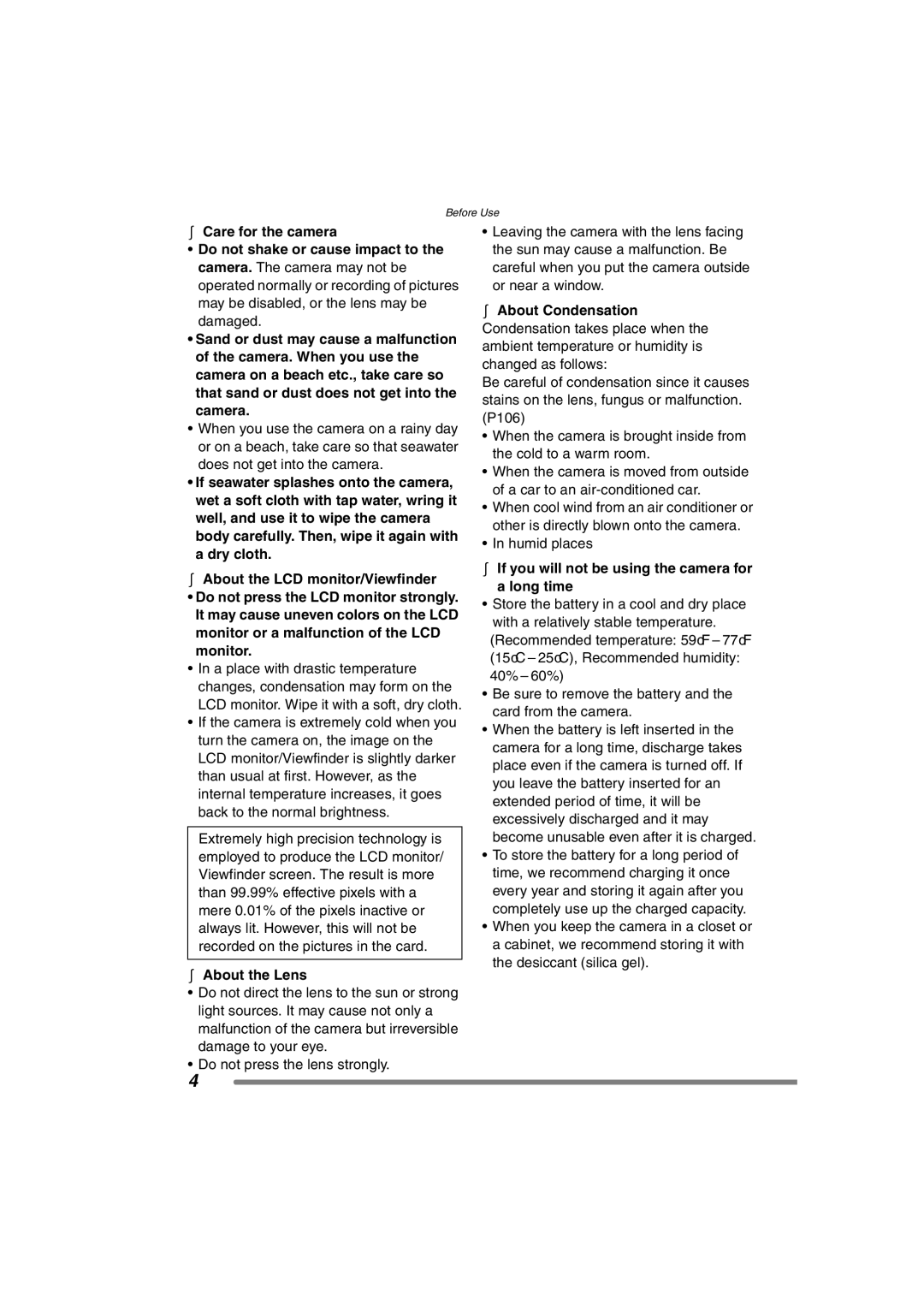 Panasonic DMC-FZ3PP operating instructions About the Lens, If you will not be using the camera for Long time 