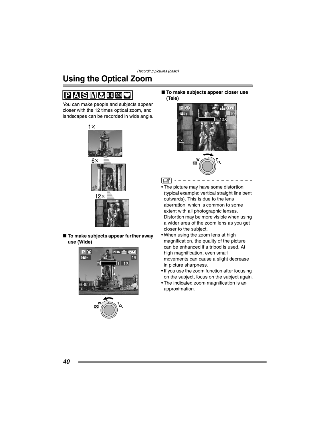 Panasonic DMC-FZ3PP operating instructions Using the Optical Zoom, To make subjects appear closer use Tele 