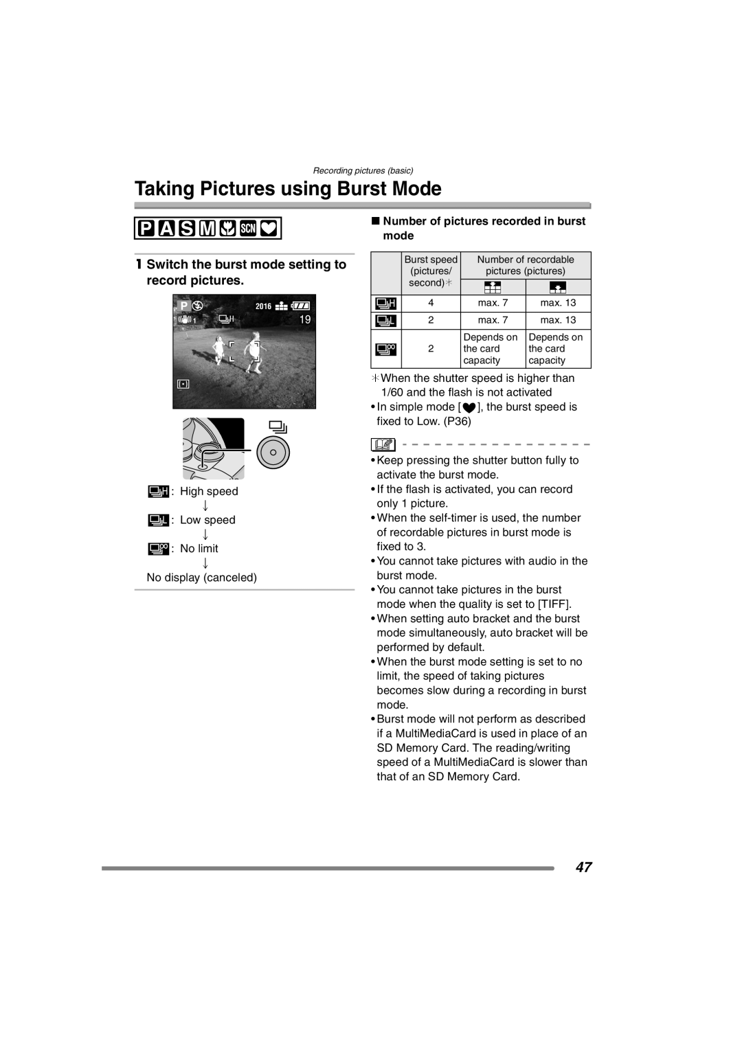 Panasonic DMC-FZ3PP Taking Pictures using Burst Mode, Switch the burst mode setting to record pictures 