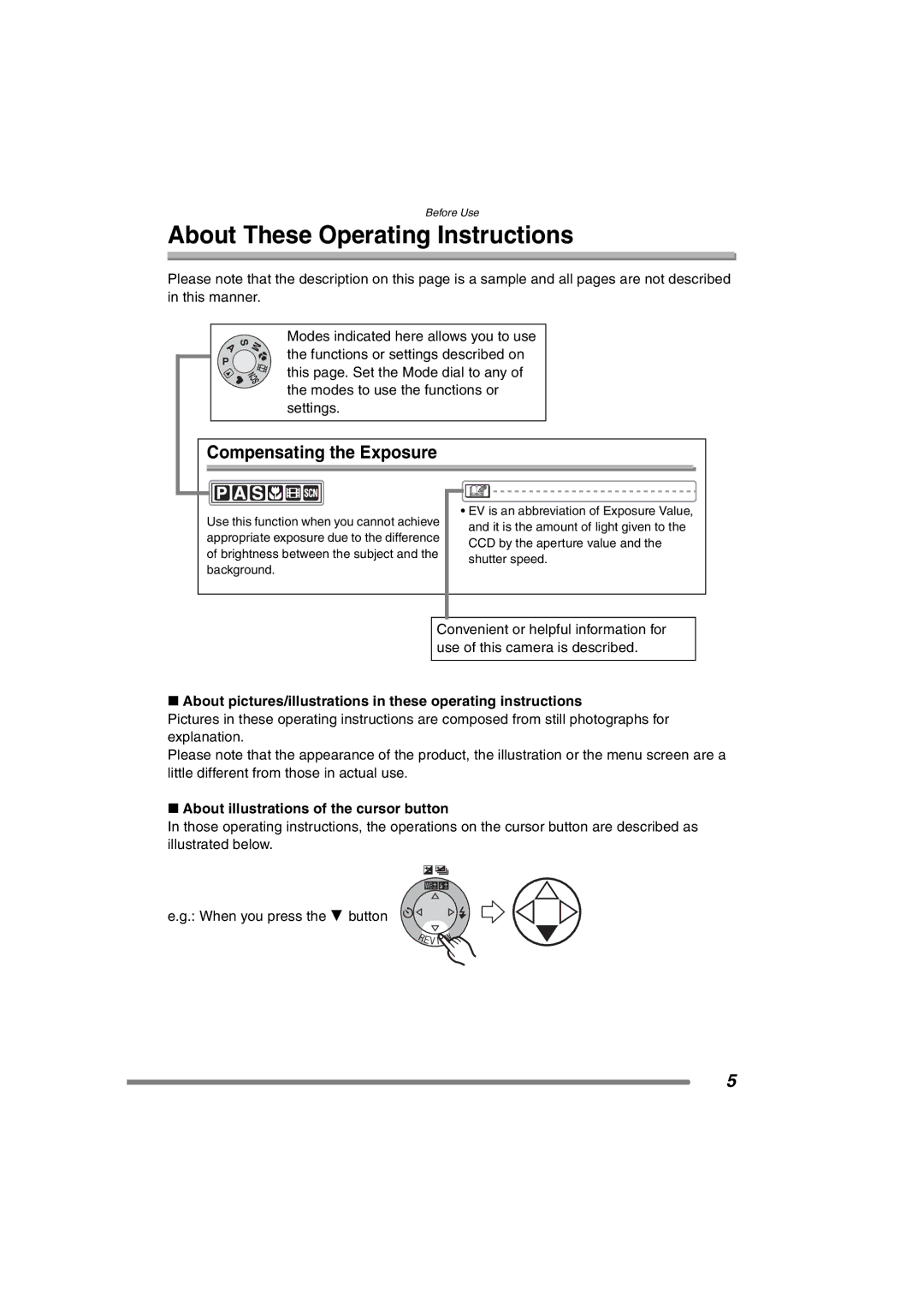 Panasonic DMC-FZ3PP operating instructions About These Operating Instructions, About illustrations of the cursor button 