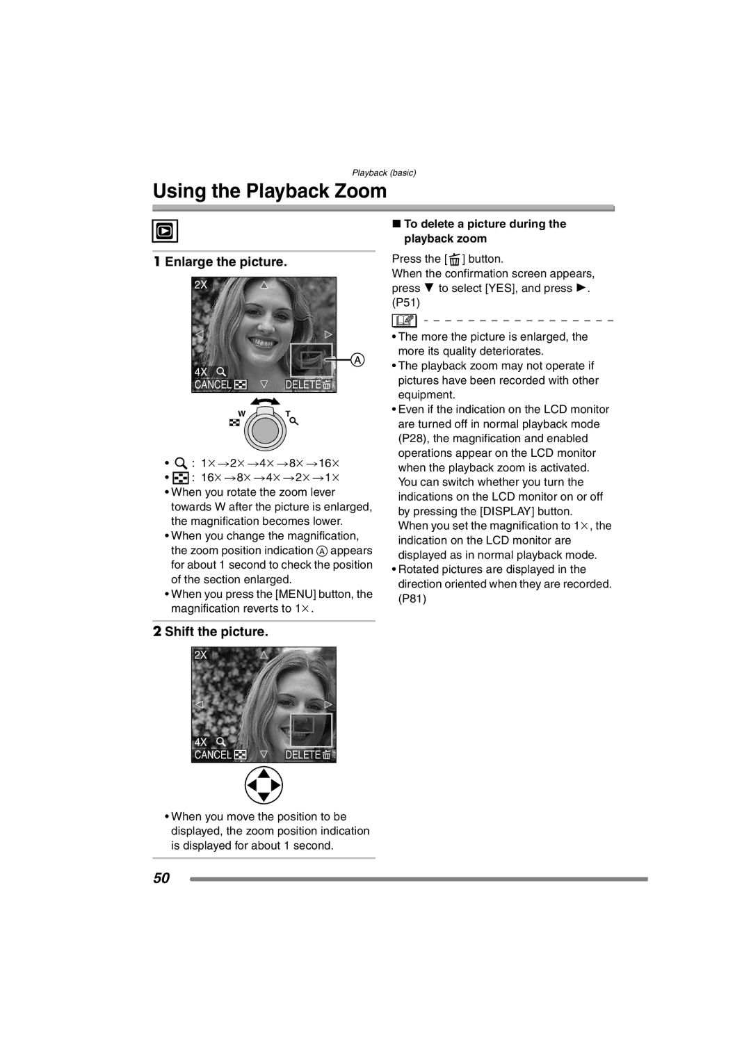 Panasonic DMC-FZ3PP operating instructions Using the Playback Zoom, Enlarge the picture, Shift the picture 