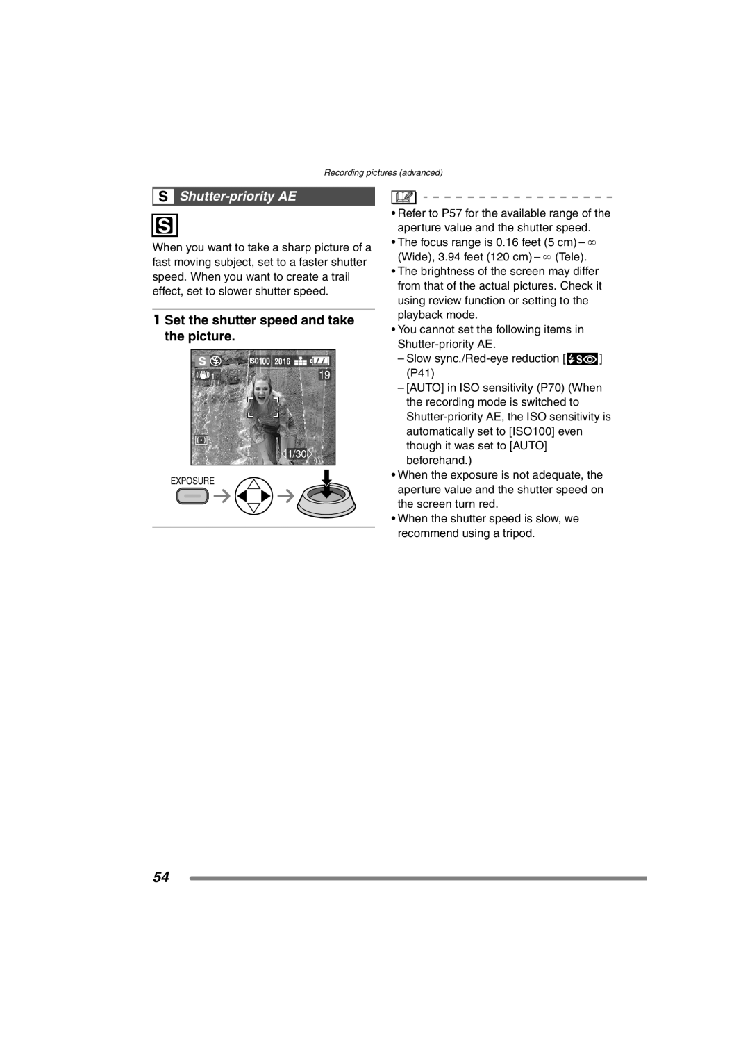 Panasonic DMC-FZ3PP operating instructions Shutter-priority AE, Set the shutter speed and take the picture 