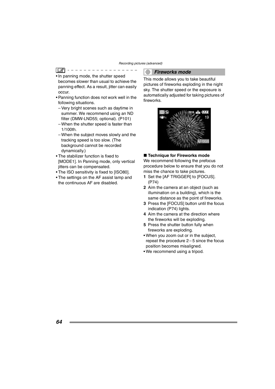 Panasonic DMC-FZ3PP operating instructions Fireworks mode 