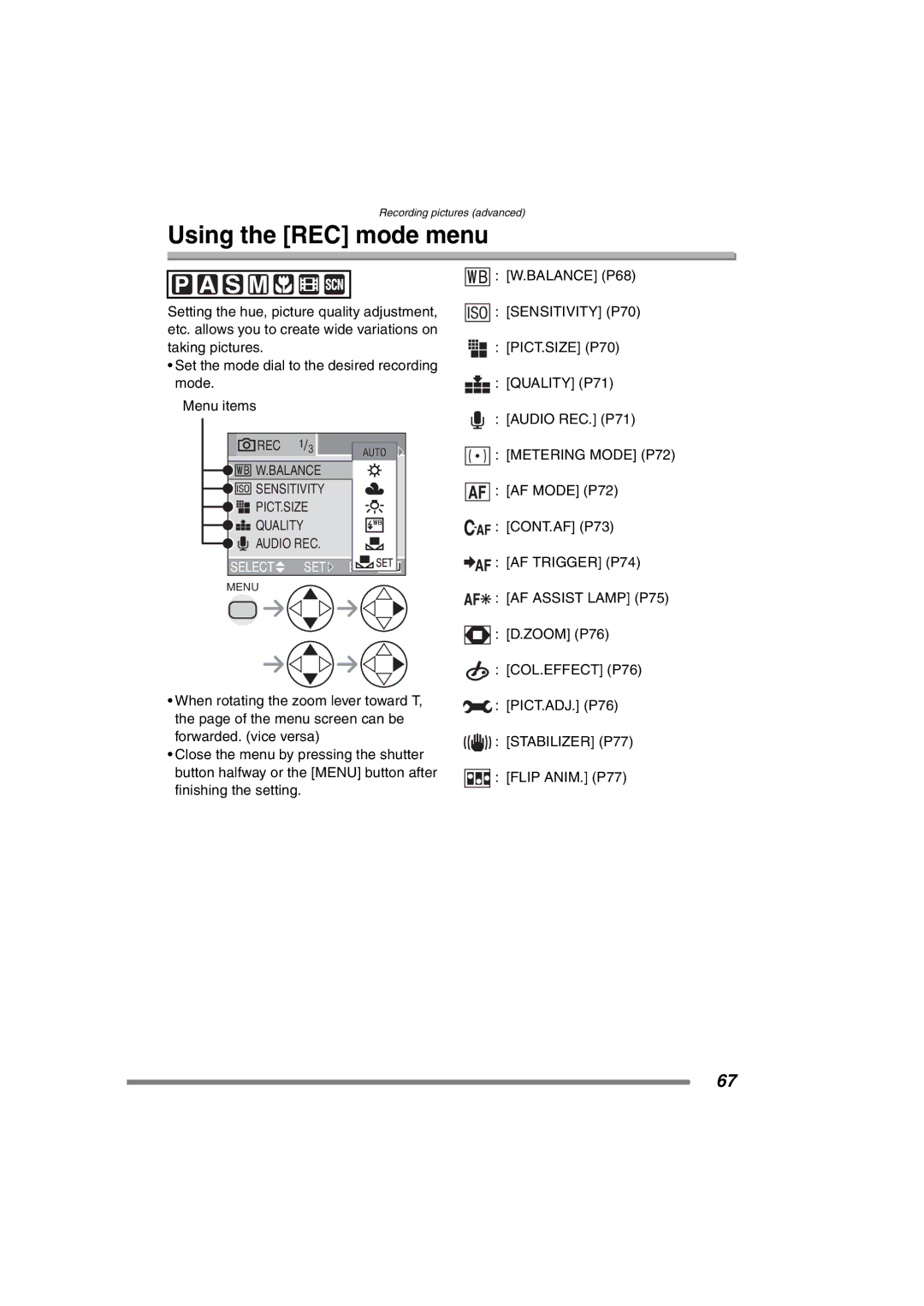 Panasonic DMC-FZ3PP operating instructions Using the REC mode menu, Metering Mode P72 