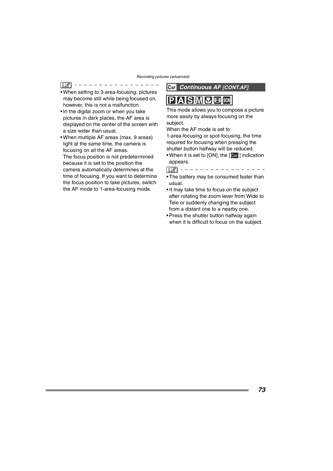 Panasonic DMC-FZ3PP operating instructions Continuous AF CONT.AF 