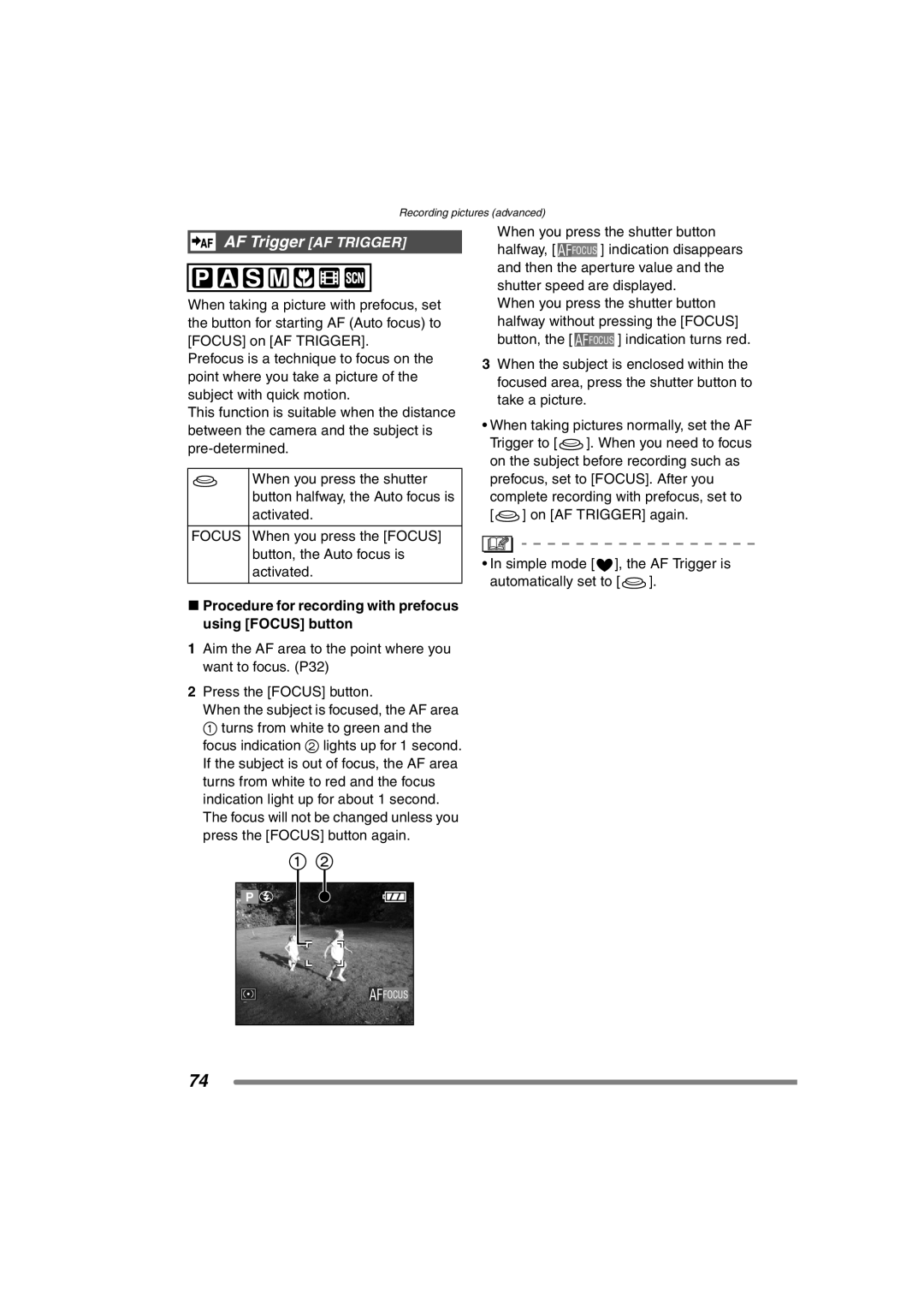 Panasonic DMC-FZ3PP operating instructions AF Trigger AF Trigger, Procedure for recording with prefocus using Focus button 