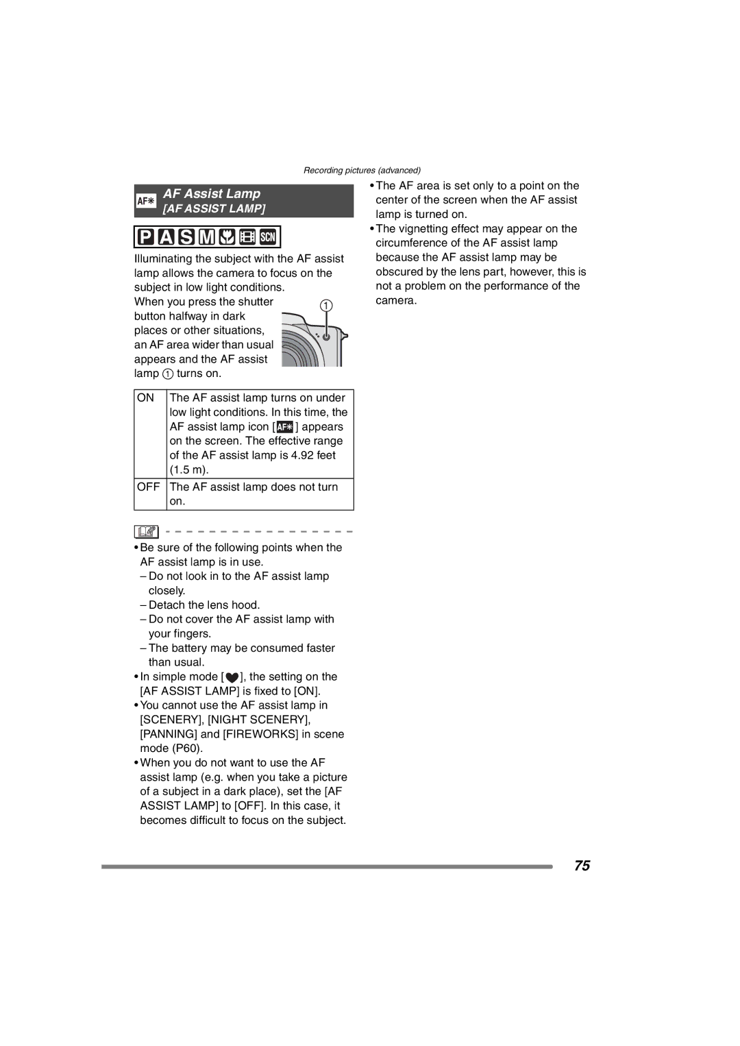 Panasonic DMC-FZ3PP operating instructions AF Assist Lamp, Off 